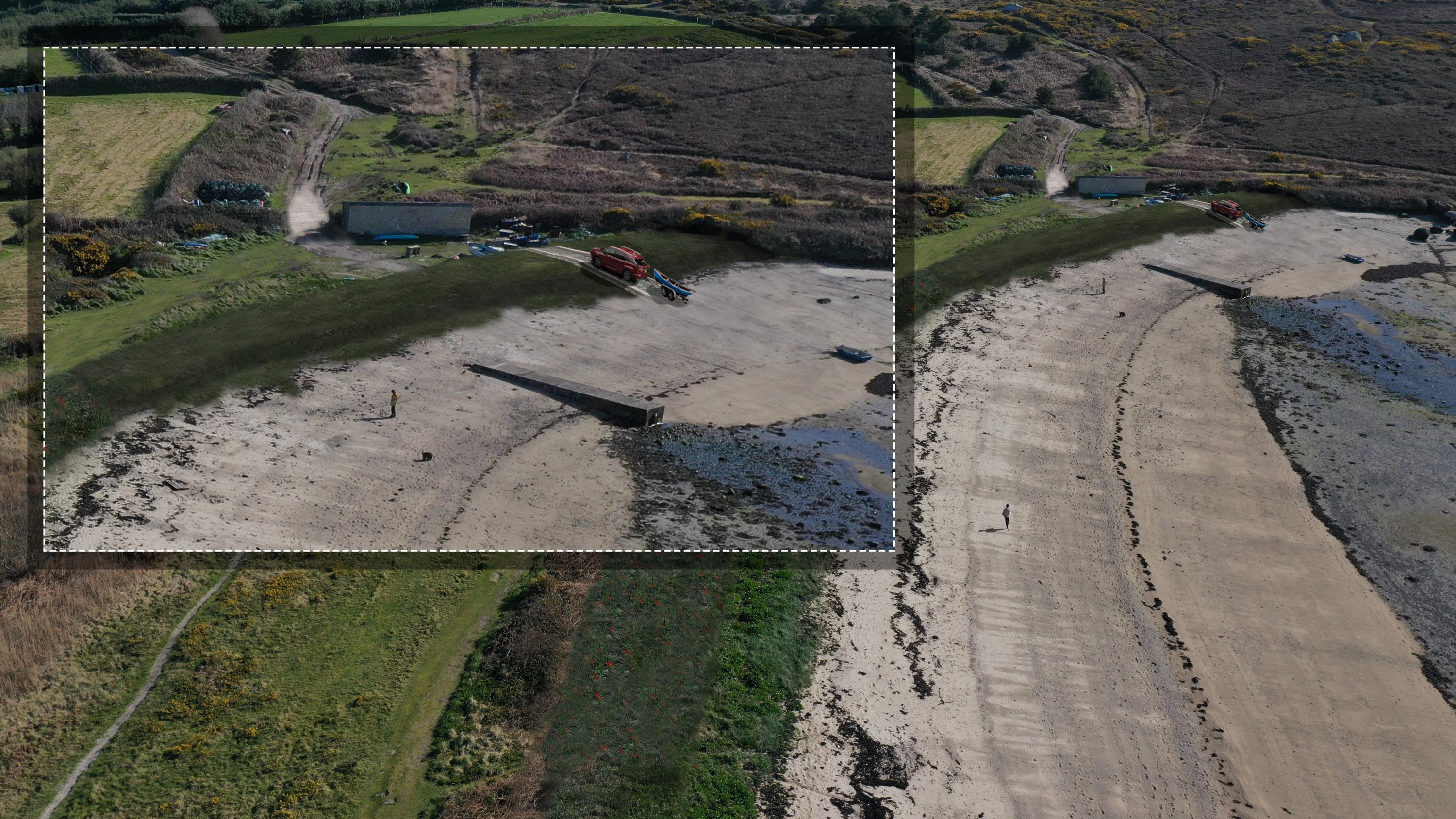 Close up of proposed ramp at Porth Hellick and dune renourishment