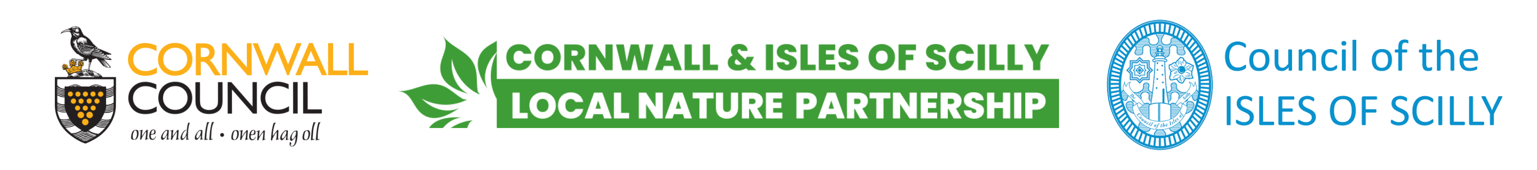 Logos of Cornwall Council, Cornwall and Isles of Scilly Local Nature Partnership and the Council of the Isles of Scilly