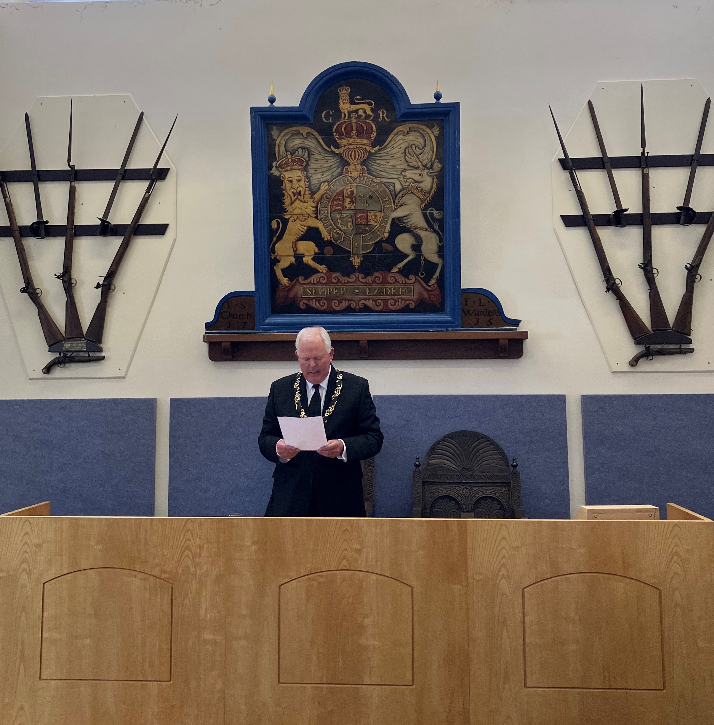 Image of the Chairman of Council reading the proclamation in the Wesleyan Chapel