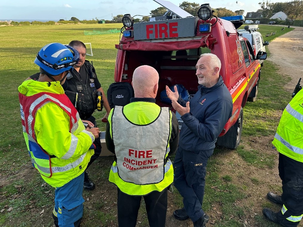 Image 2:  Representatives from the attending emergency services using our Fire and Rescue Service satellite communications system to achieve remote coordination