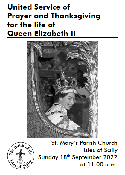 Image of the order of service from the United Service of Prayer and Thanksgiving for the life of Queen Elizabeth II
