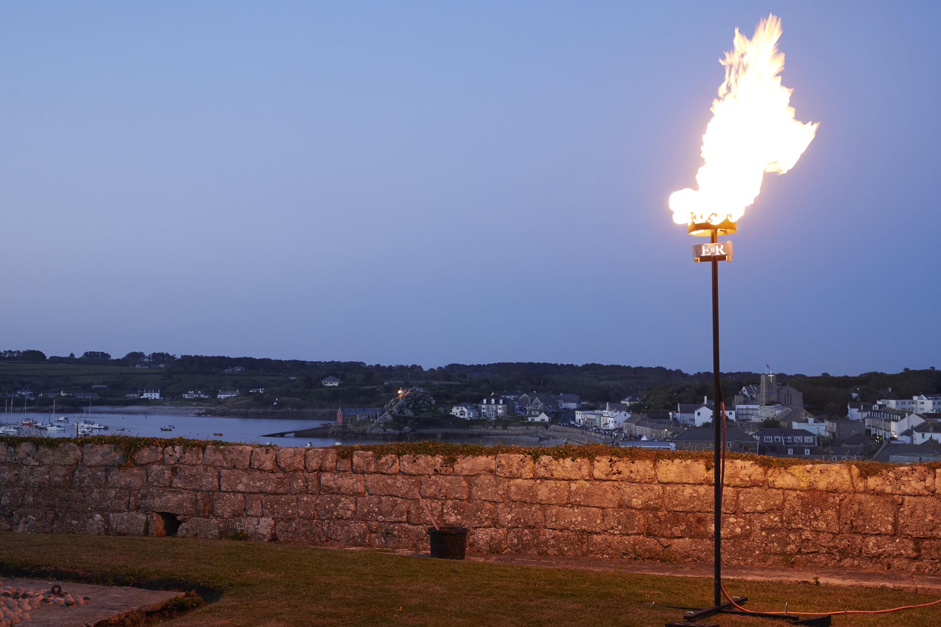 Image of the Queen's Jubilee beacons at Hugh House and the lifeboat slip