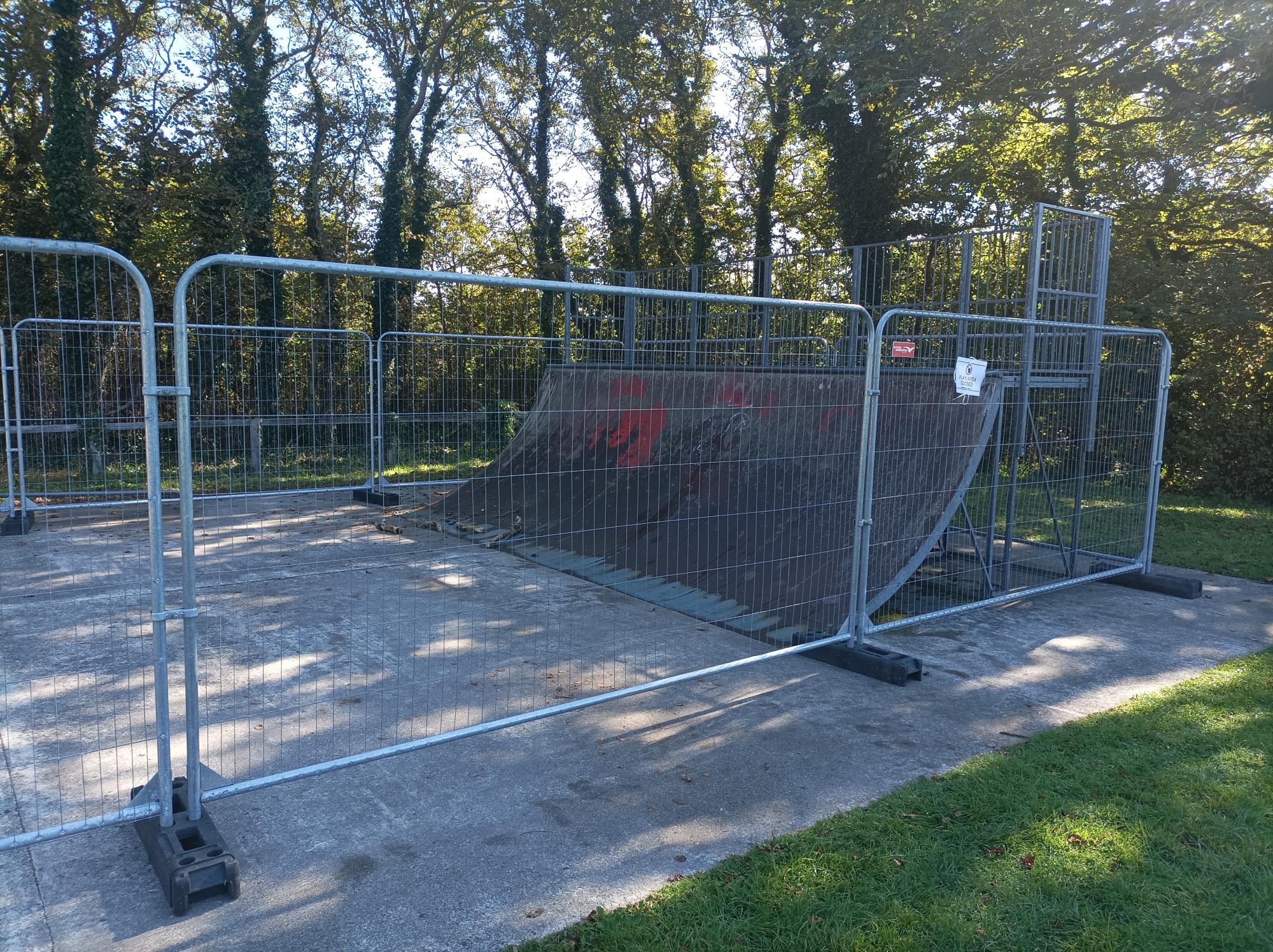 Image of the safety fencing around the Carn Gwaval Skate Park